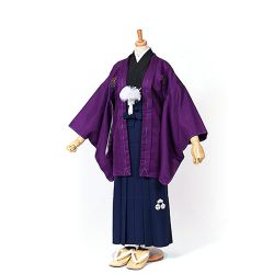 男の子・紫羽織 刺繍袴セット　No9　小学生用サイズ