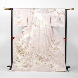 H-53 灰桜/ベージュかすみ地に四季の花