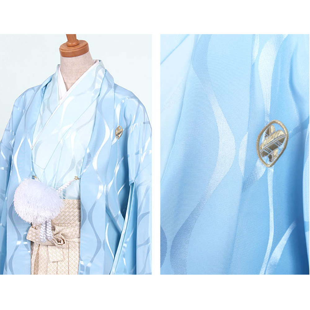 男の子・羽織 柄袴セット 水色 No5・6 小学生用サイズ | 着物レンタル 