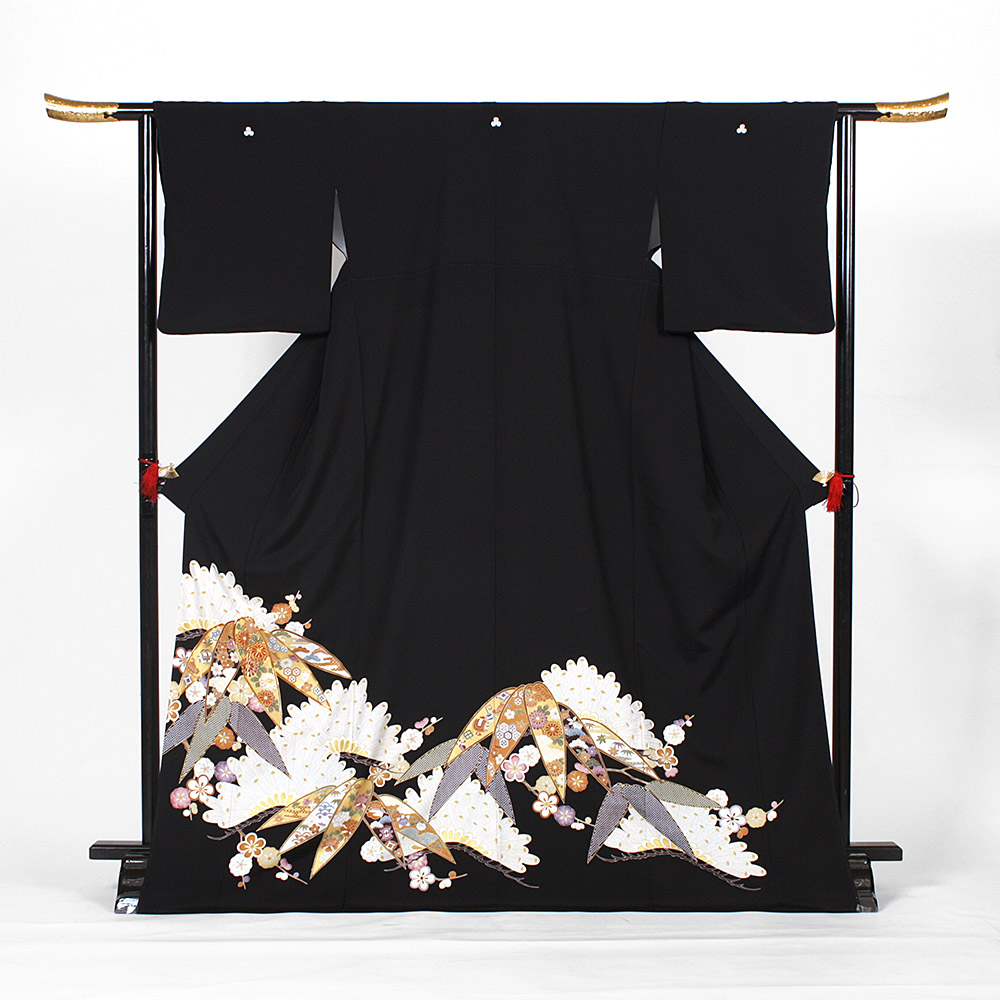 袖巾356ｃｍ9寸4分未使用　165-170cm　LLサイズ　鳳凰　金駒刺繍　正絹黒留袖　k315